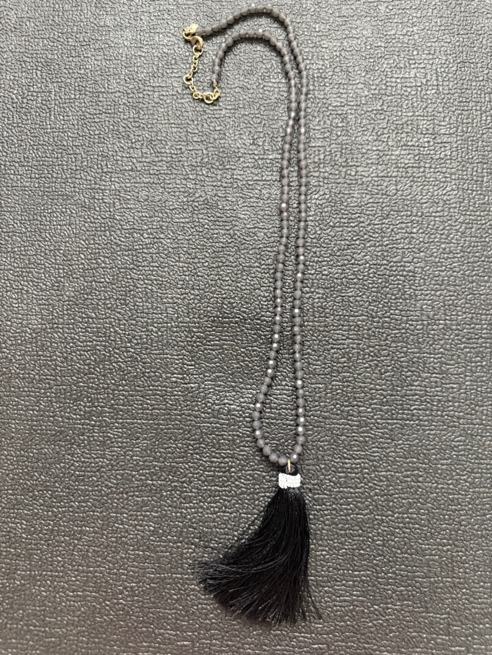 J. Crew Gray & Black Beaded Tassel Necklace